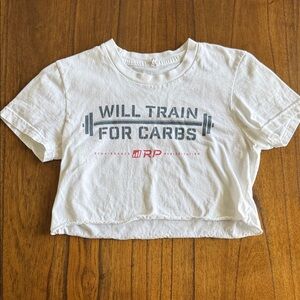 Renaissance Periodization "Will Train For Carbs" White Crop Tee